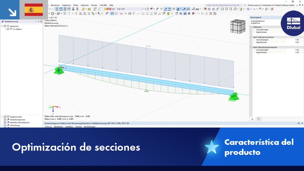 Característica del producto | Optimización paramétrica de secciones