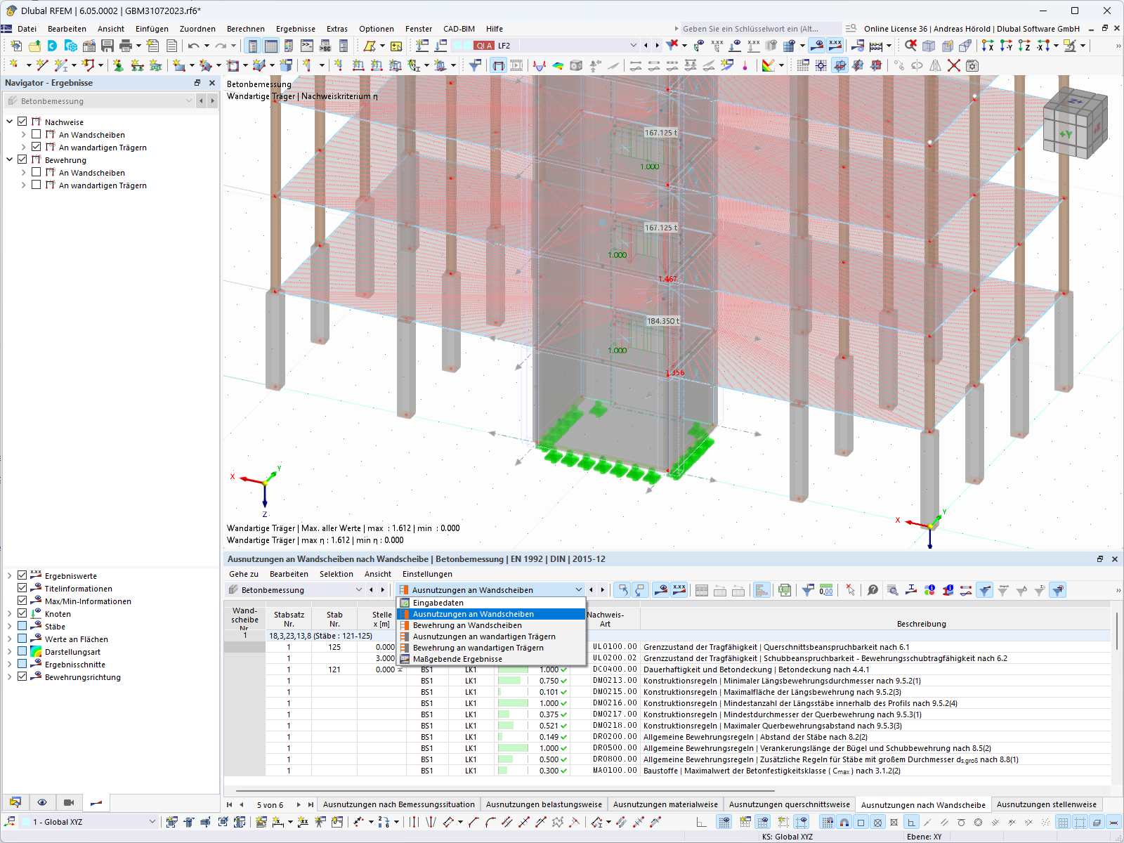 Característica 002745 | Tablas de resultados para muros de cortante y vigas de gran canto