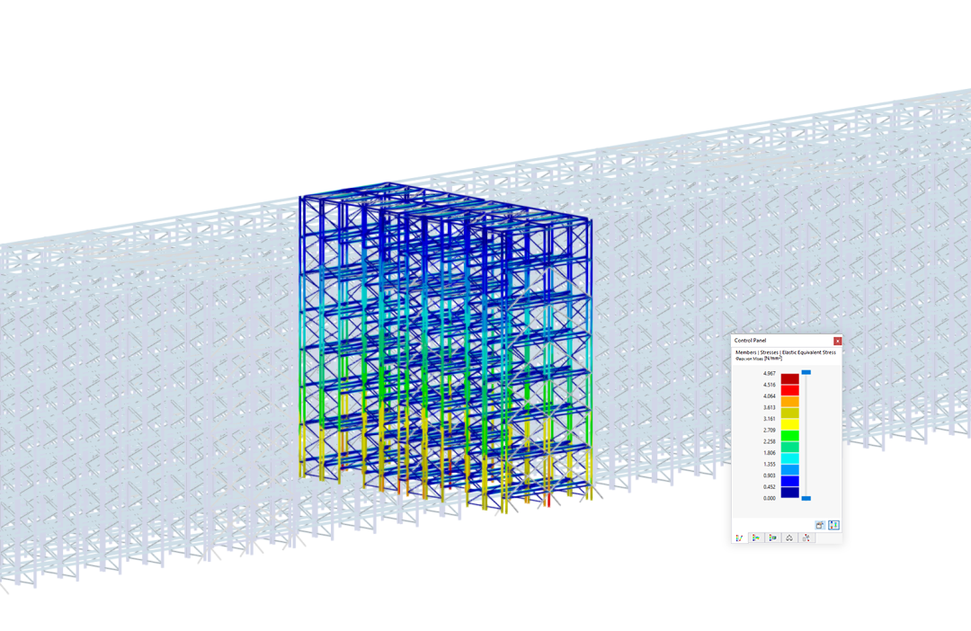 Parte de la estantería de gran altura en RFEM
