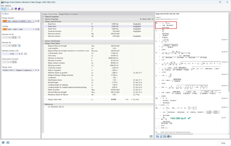 KB 001884 | Métodos de cálculo de pandeo lateral del capítulo F de AISC en comparación con el método de cálculo de valores propios en RFEM 6