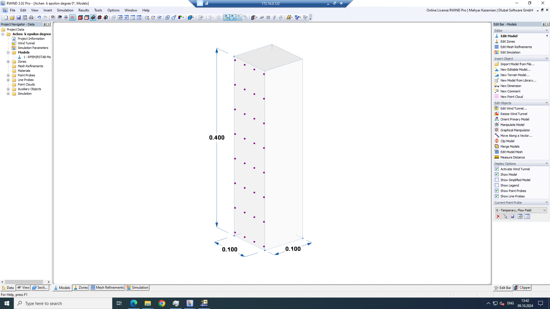 Introducción de modelo experimental en RWIND