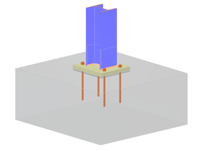 Ilustración de una conexión típica de placa base según AISC con pernos de anclaje y rigidizadores para soporte estructural.