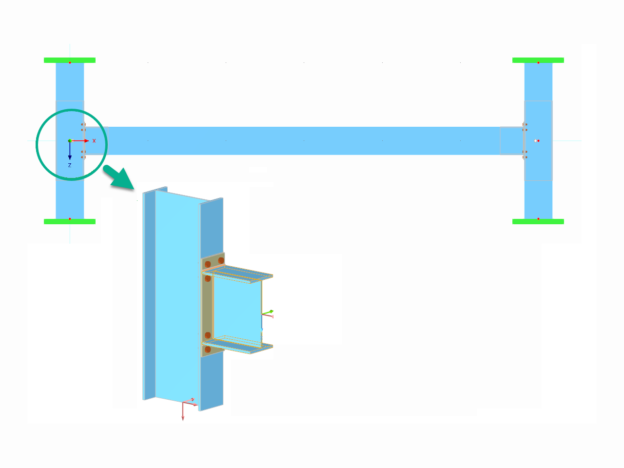 Análisis estructural de una conexión de chapa frontal en Dlubal Software