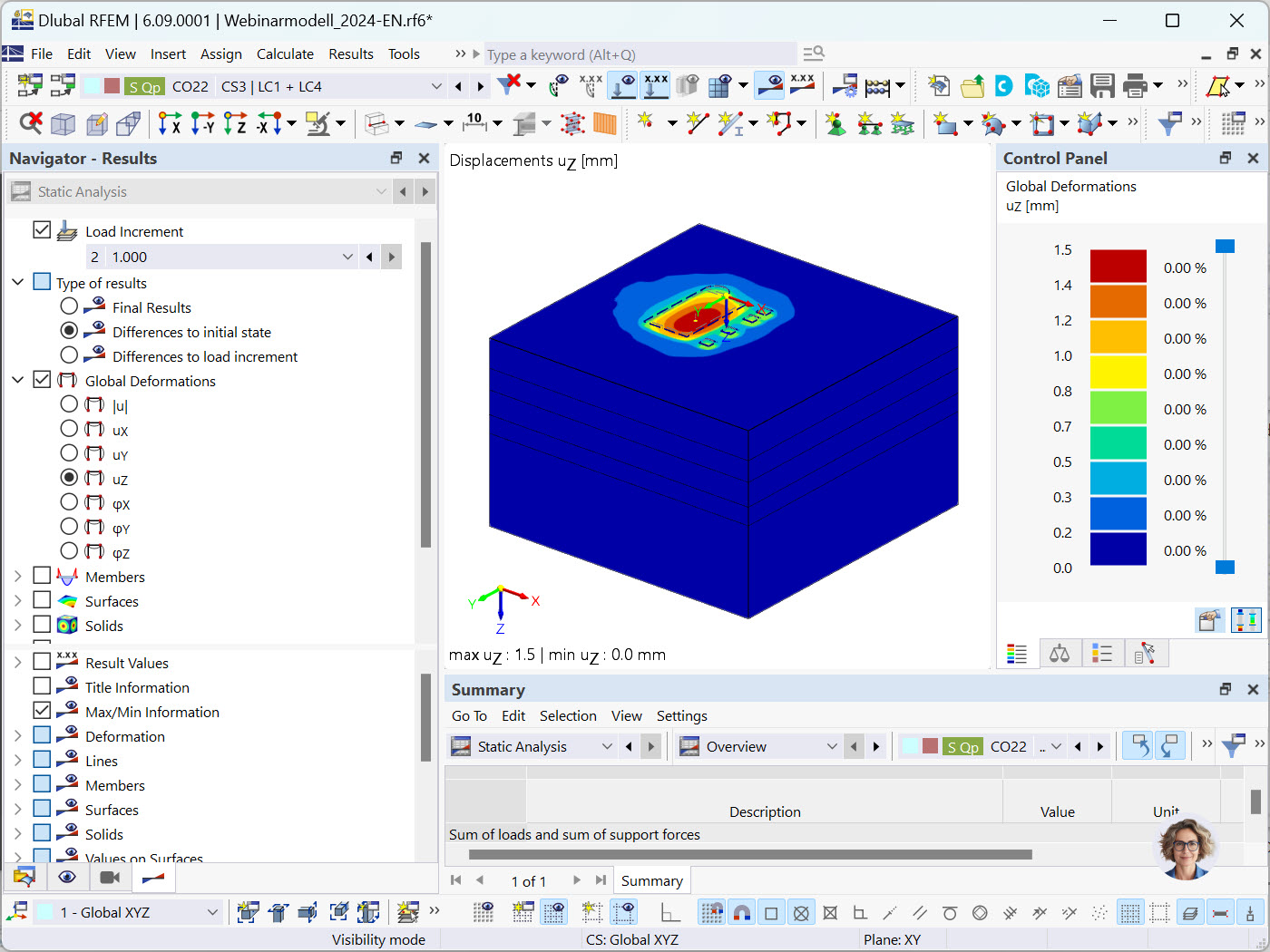 Análisis de deformaciones de RFEM 6 durante la etapa de cimentación
