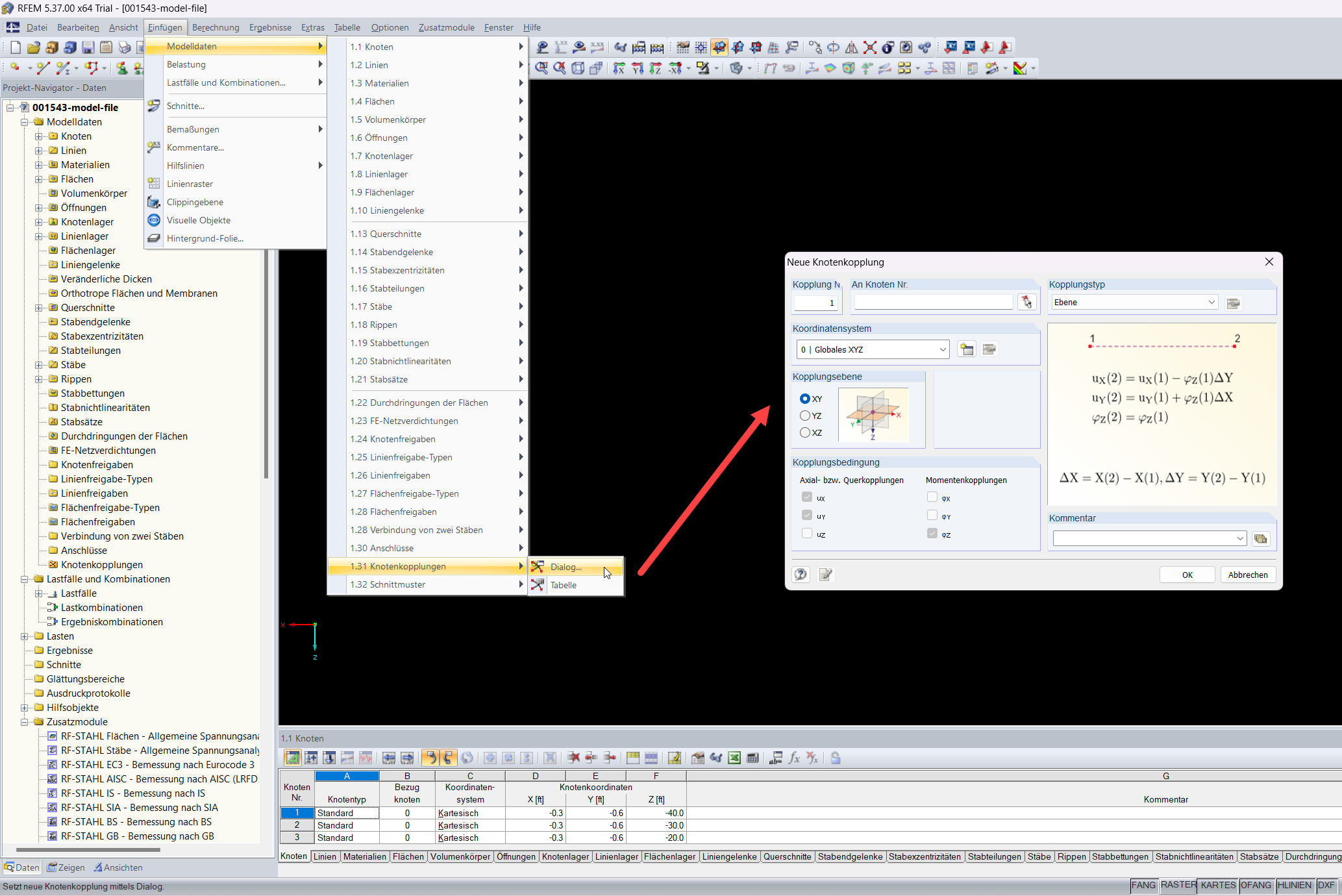 Coacción en nudo para diafragma | Diferencias entre RFEM 5 y RFEM 6