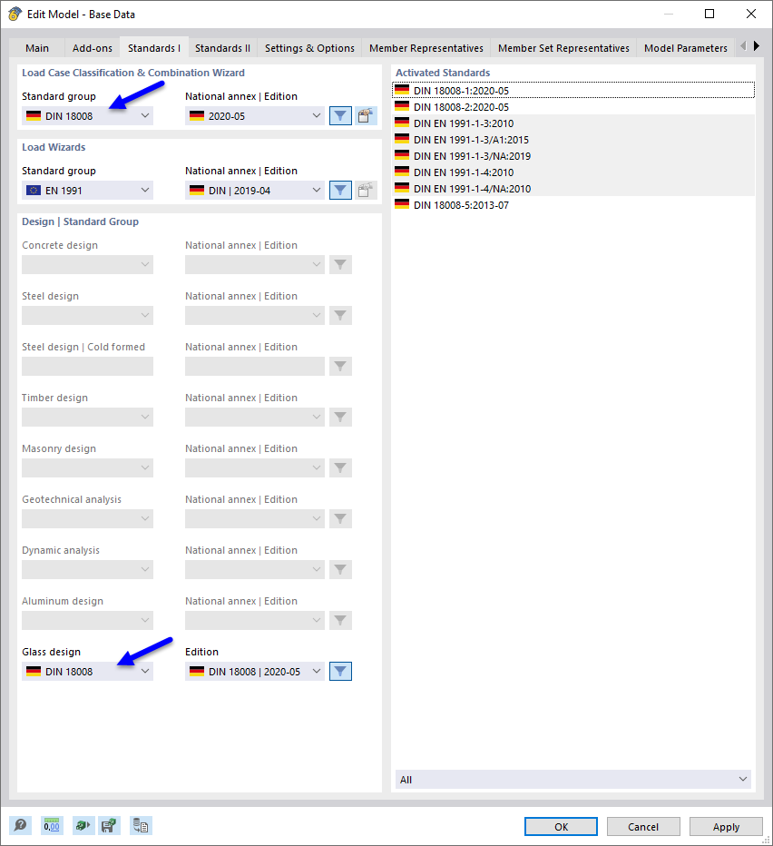 Ajustes de configuración según la norma DIN 18008 | Parámetros específicos para estructuras de vidrio