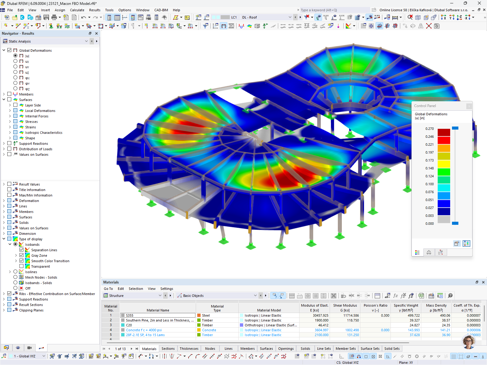 Deformaciones en modelo de RFEM de terminal aeroportuaria | © EQUILIBRIUM