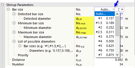 Determinación automática del diámetro de barra