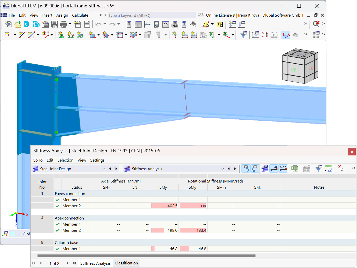 Esta imagen ilustra el complemento para análisis de uniones de acero detallando la interacción unión-estructura en RFEM 6.