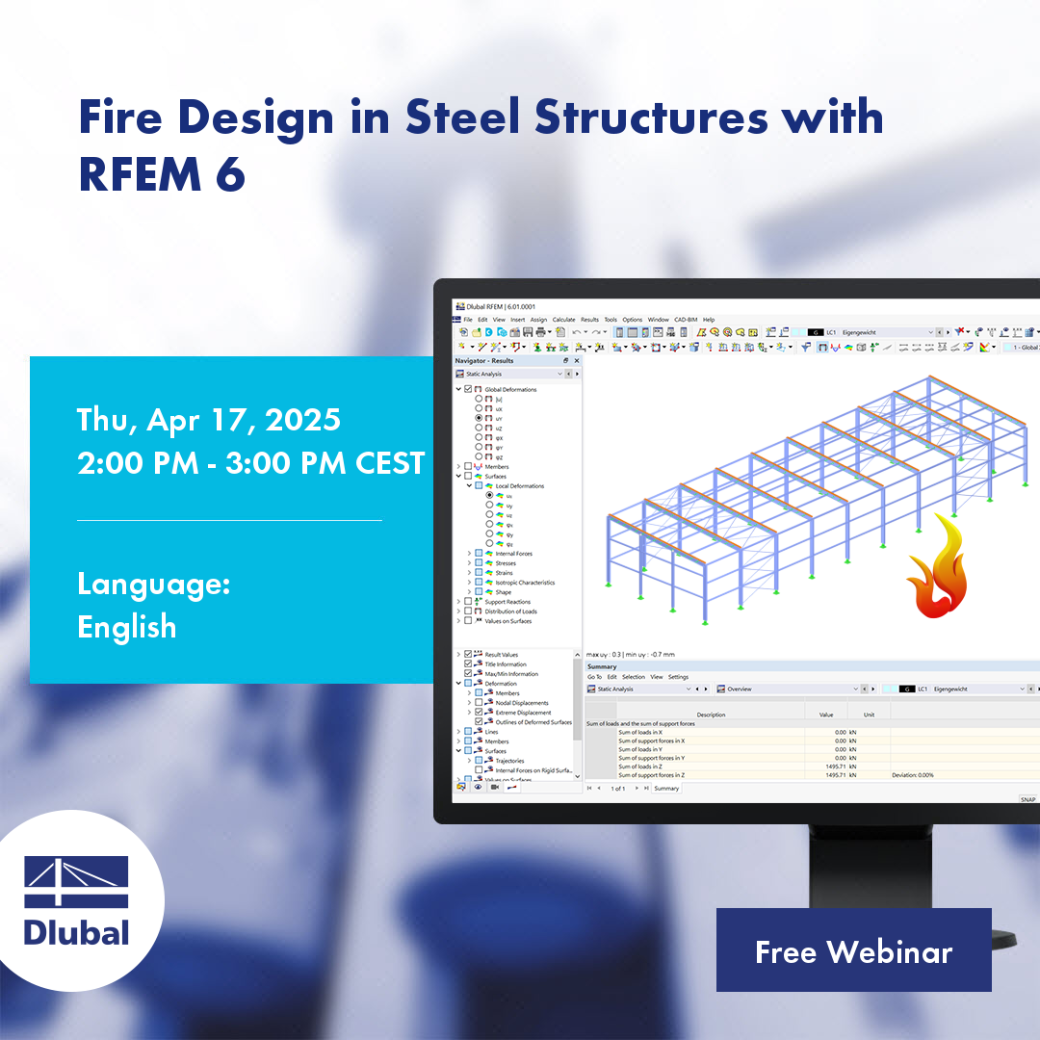 El evento presentará una sesión sobre diseño frente a incendio en estructuras de acero utilizando RFEM 6 el 17 de abril de 2025.