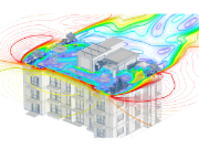 Simulación de efectos del viento en equipos de azotea utilizando RWIND en un modelo 3D.