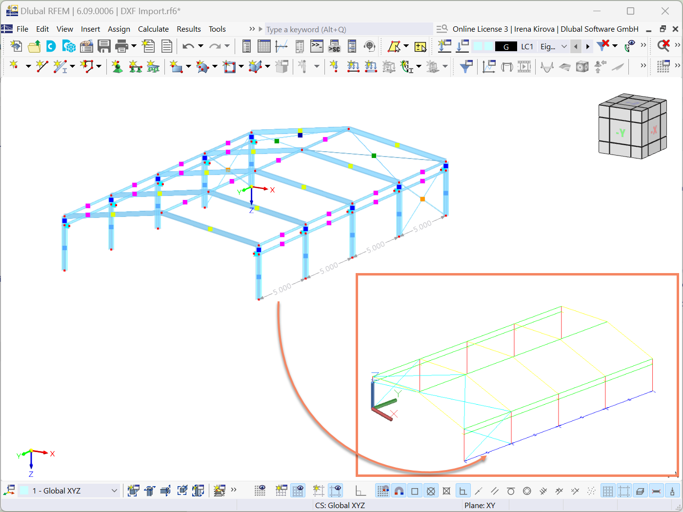 Se destaca la opción de exportar dimensiones al exportar datos de RFEM 6 a archivos DXF, mostrando su integración e interfaz de configuración.