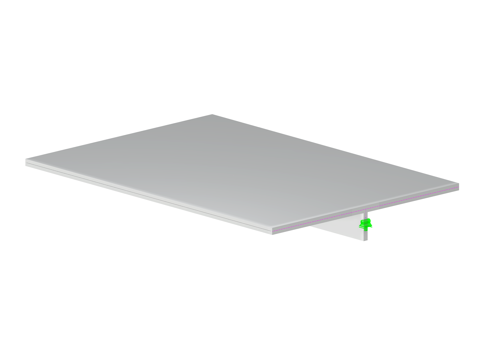 Detailed view of a concrete T-beam with tendon reinforcement and integrated slab modeled for analysis.
