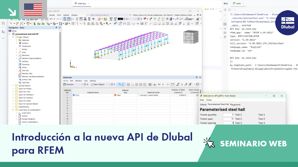 Seminario web sobre el uso de la nueva API de Dlubal en RFEM para optimizar los procesos de cálculo.