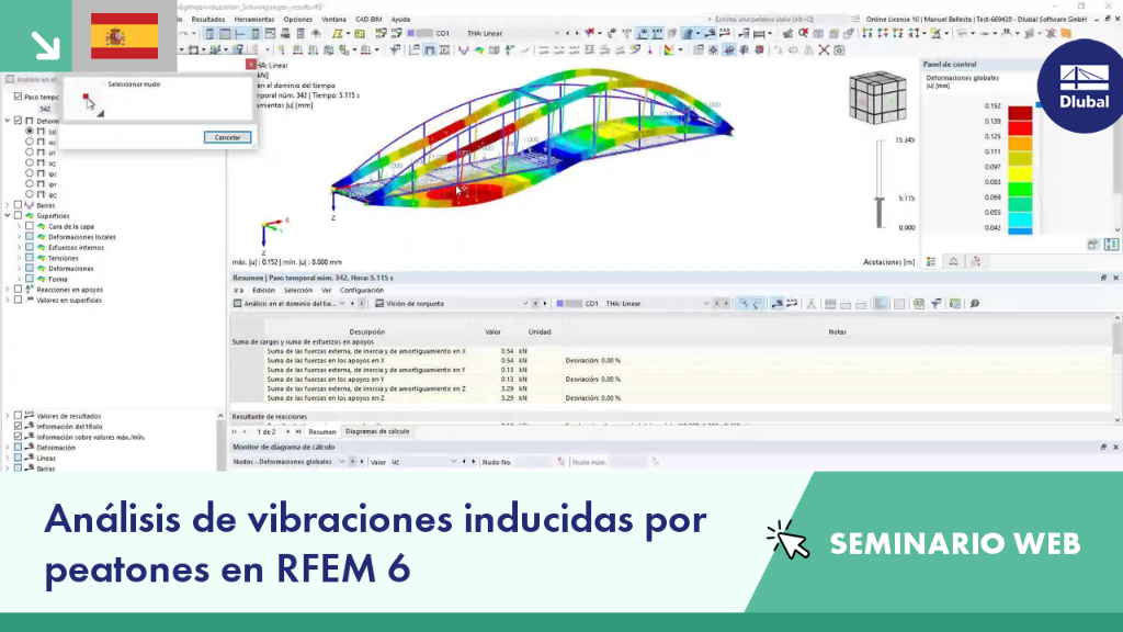 Análisis de vibraciones en estructuras debido a peatones usando RFEM 6 en seminario web.