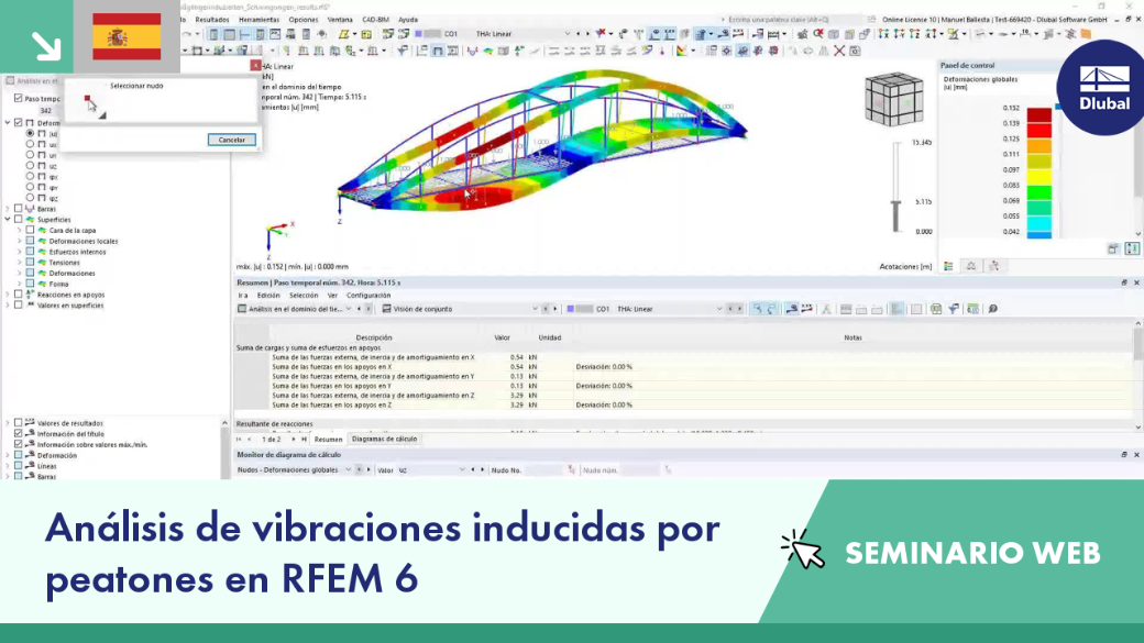 Análisis de vibraciones en estructuras debido a peatones usando RFEM 6 en seminario web.