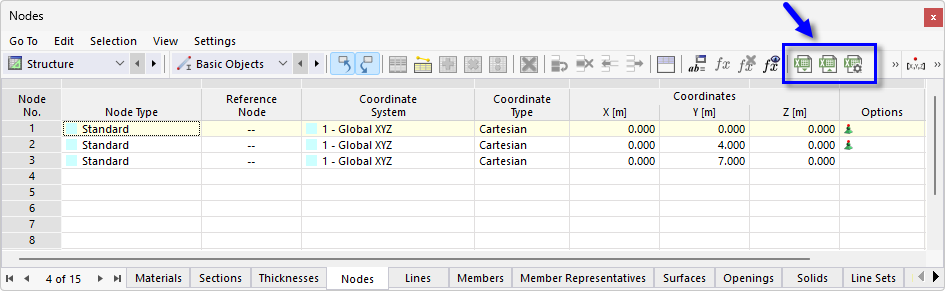 Botones para intercambio de datos con Excel en la barra de herramientas de la tabla