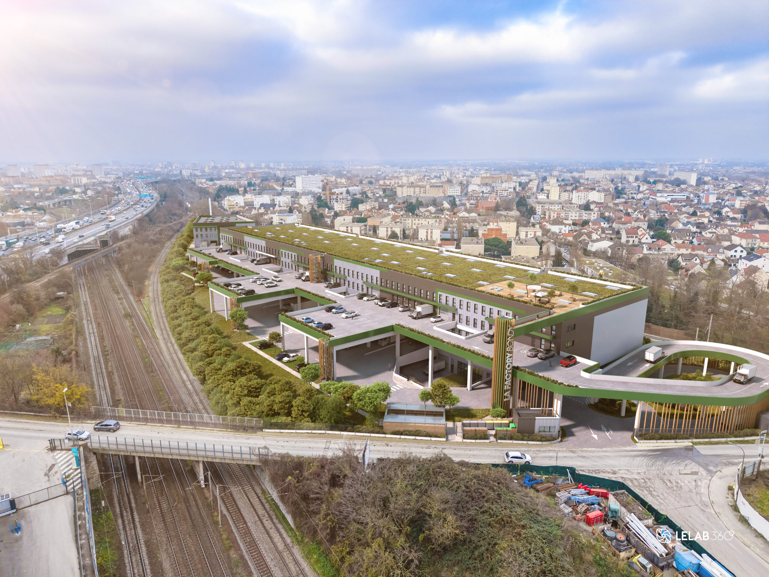 Vista aérea de la futura plataforma logística de la Factory en representación 3D | © AEW - STONEHEDGE