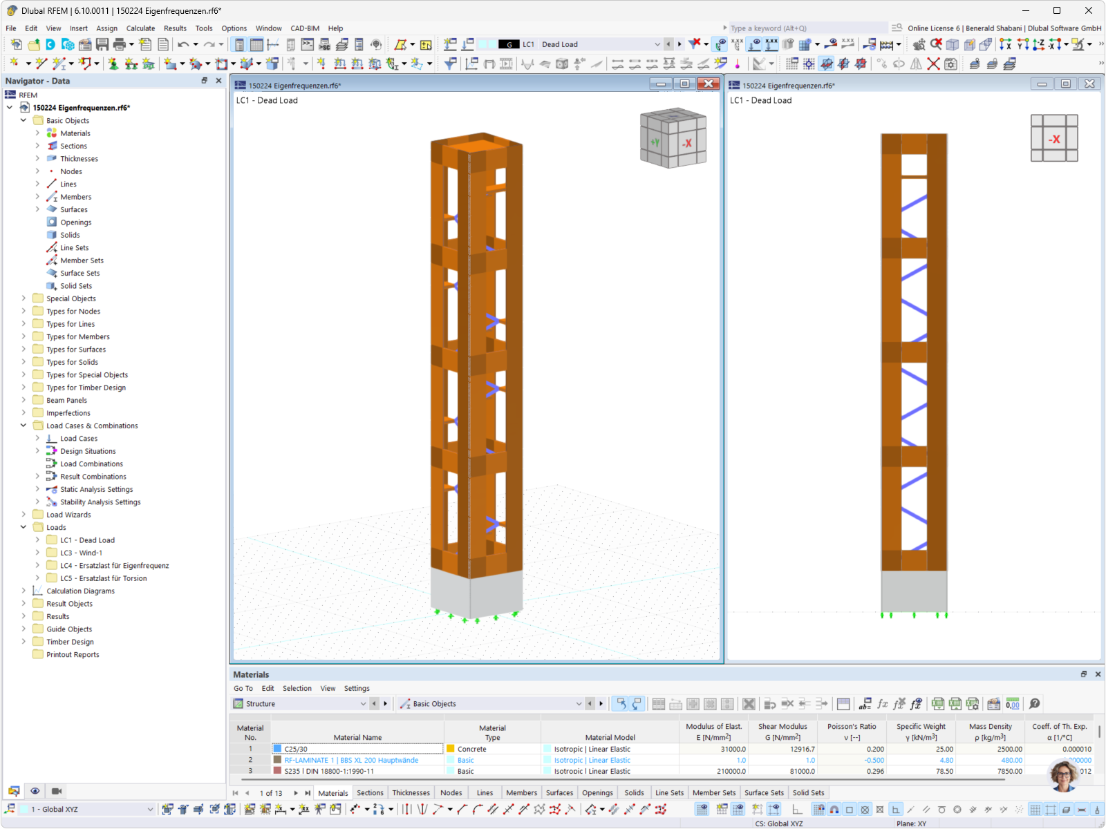 Análisis de torre de madera con RFEM, representación de la estructura en fase de construcción.