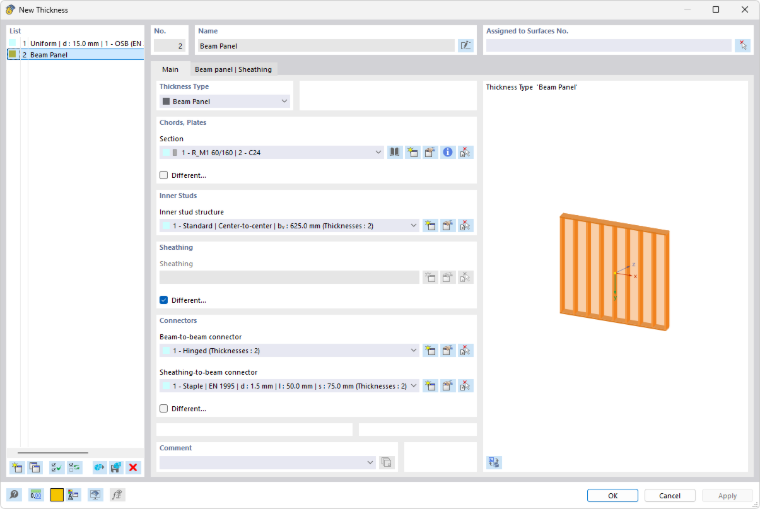 Cuadro de diálogo "Nuevo espesor", tipo de espesor "Banda de solado"