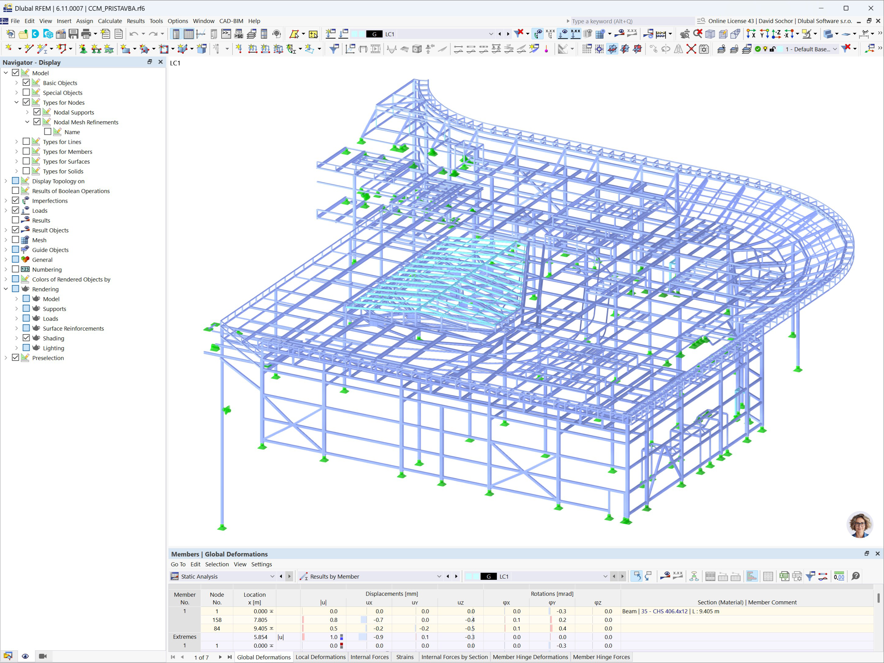 Modelo de RFEM 6 de la ampliación de la esquina noreste en Westfield Černý Most, Praga.