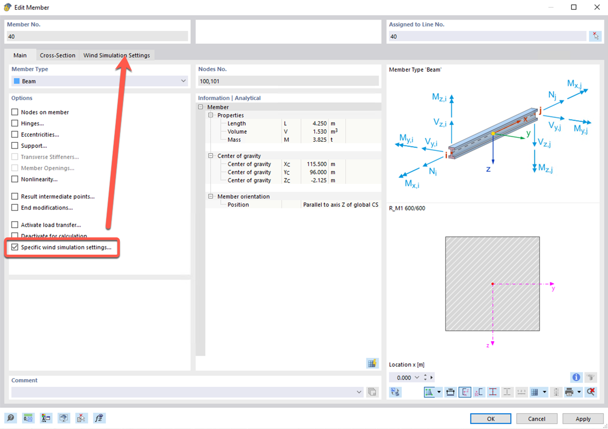Activar configuración específica de simulación de viento