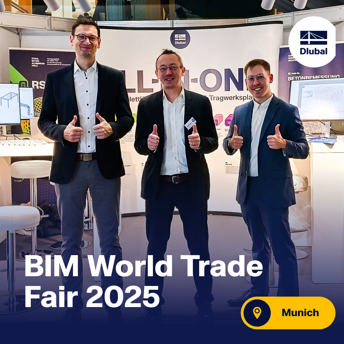 Ingenieros de Dlubal Software en la feria de construcción BIM World Munich, donde se presentan soluciones de ingeniería innovadoras