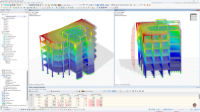 Visualización mostrando coeficientes de sensibilidad provenientes de un análisis de espectros de respuesta en RFEM 6 para análisis estructural.