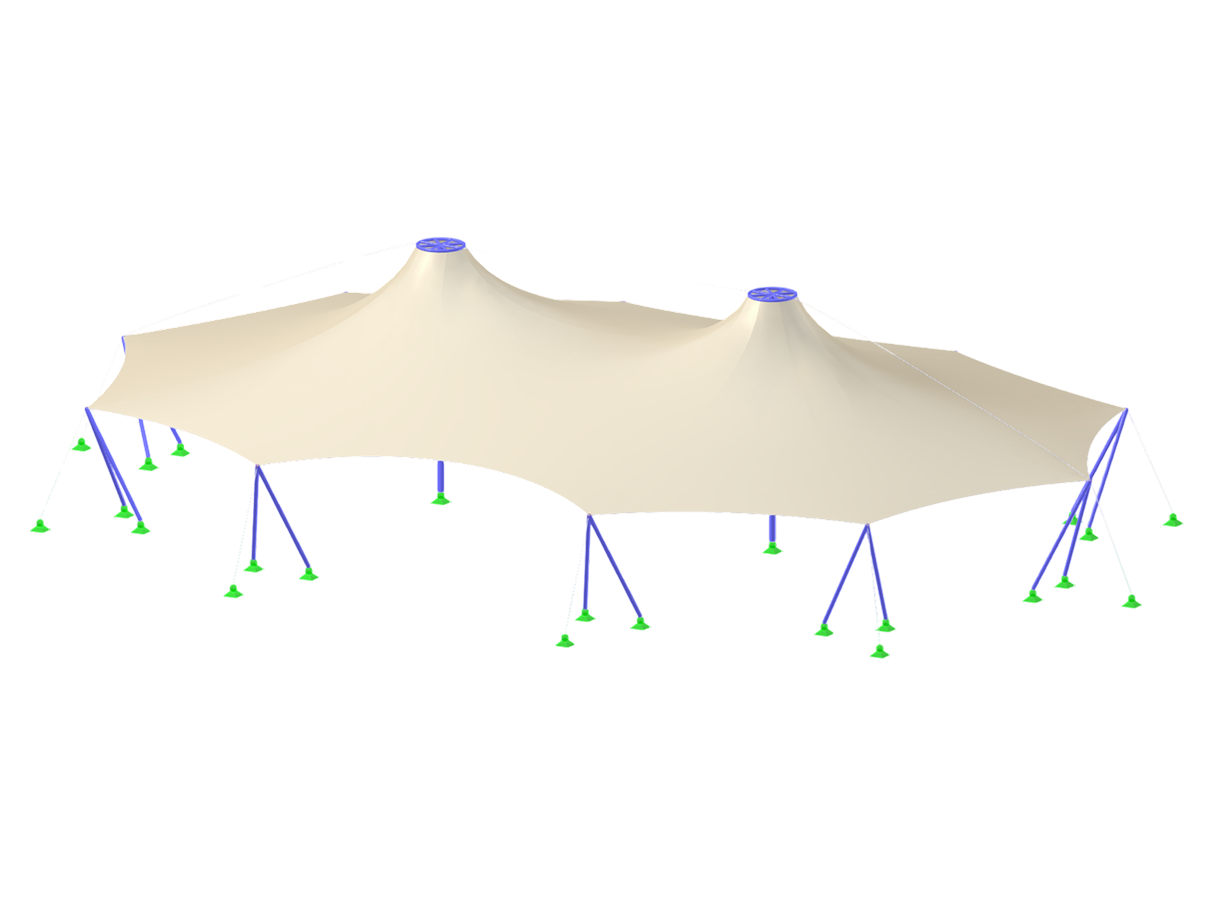 Estructura de membrana textil sobre pórtico de acero. Usando el complemento Form-finding en RFEM 6