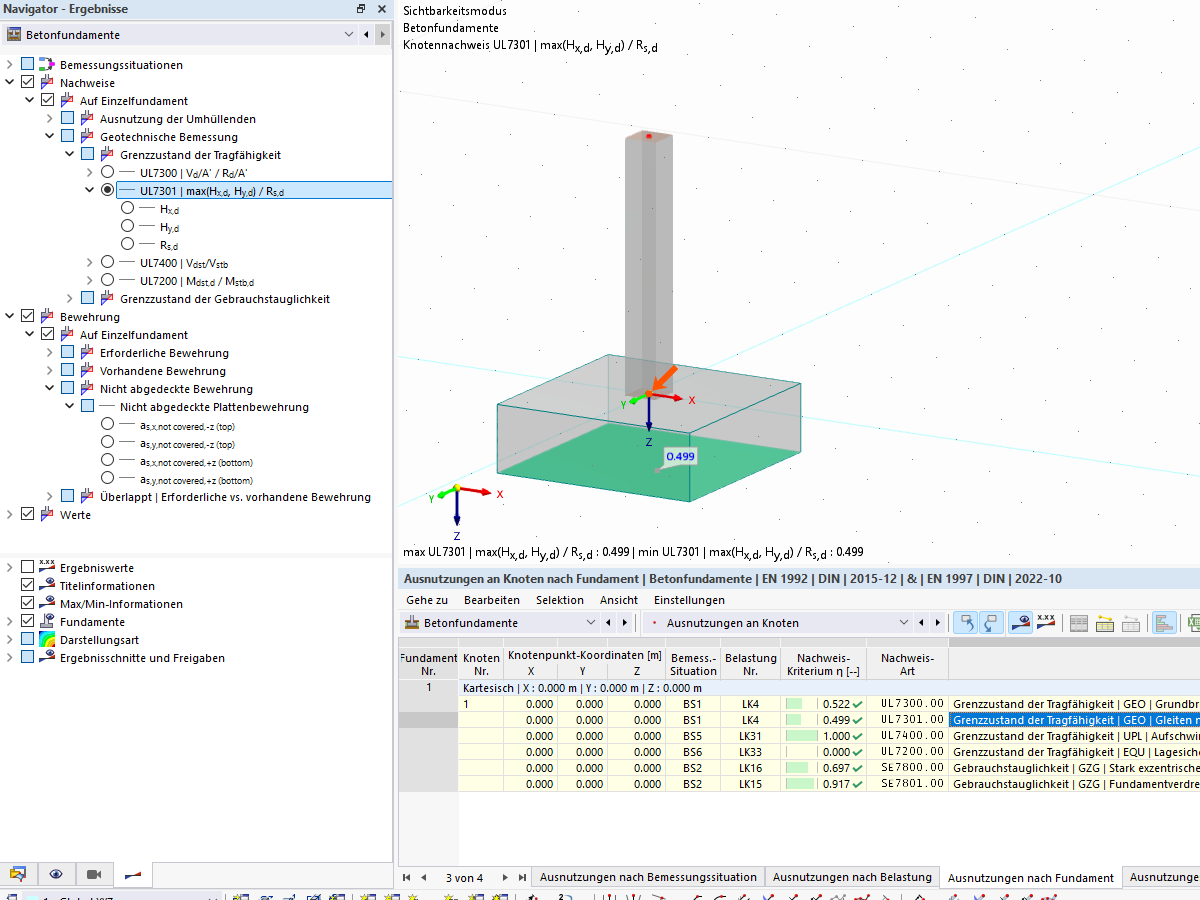 Aprovechamiento de la comprobación de deslizamiento bajo una zapata aislada en RFEM 6