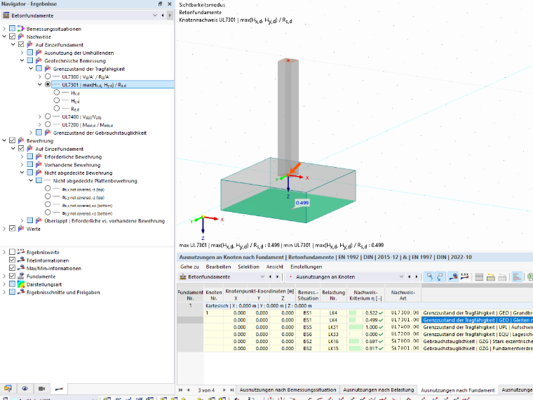 Aprovechamiento de la comprobación de deslizamiento bajo una zapata aislada en RFEM 6