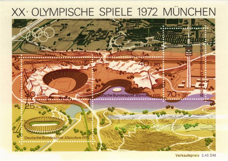 Sello conmemorativo de los Juegos Olímpicos de verano de 1972 con motivo deportivo.