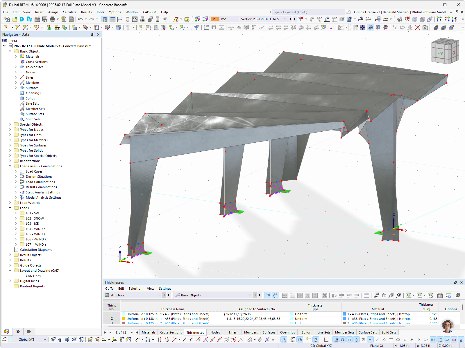 Modelo 3D de una moderna estación de autobuses con estructura de acero representada en RFEM.