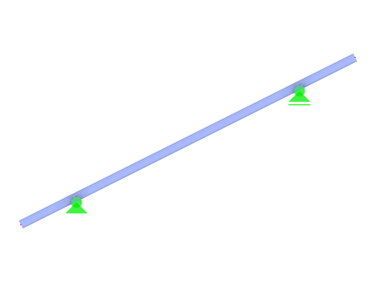 Visualización de una viga simple inclinada con extremos en voladizo y diversas cargas aplicadas.