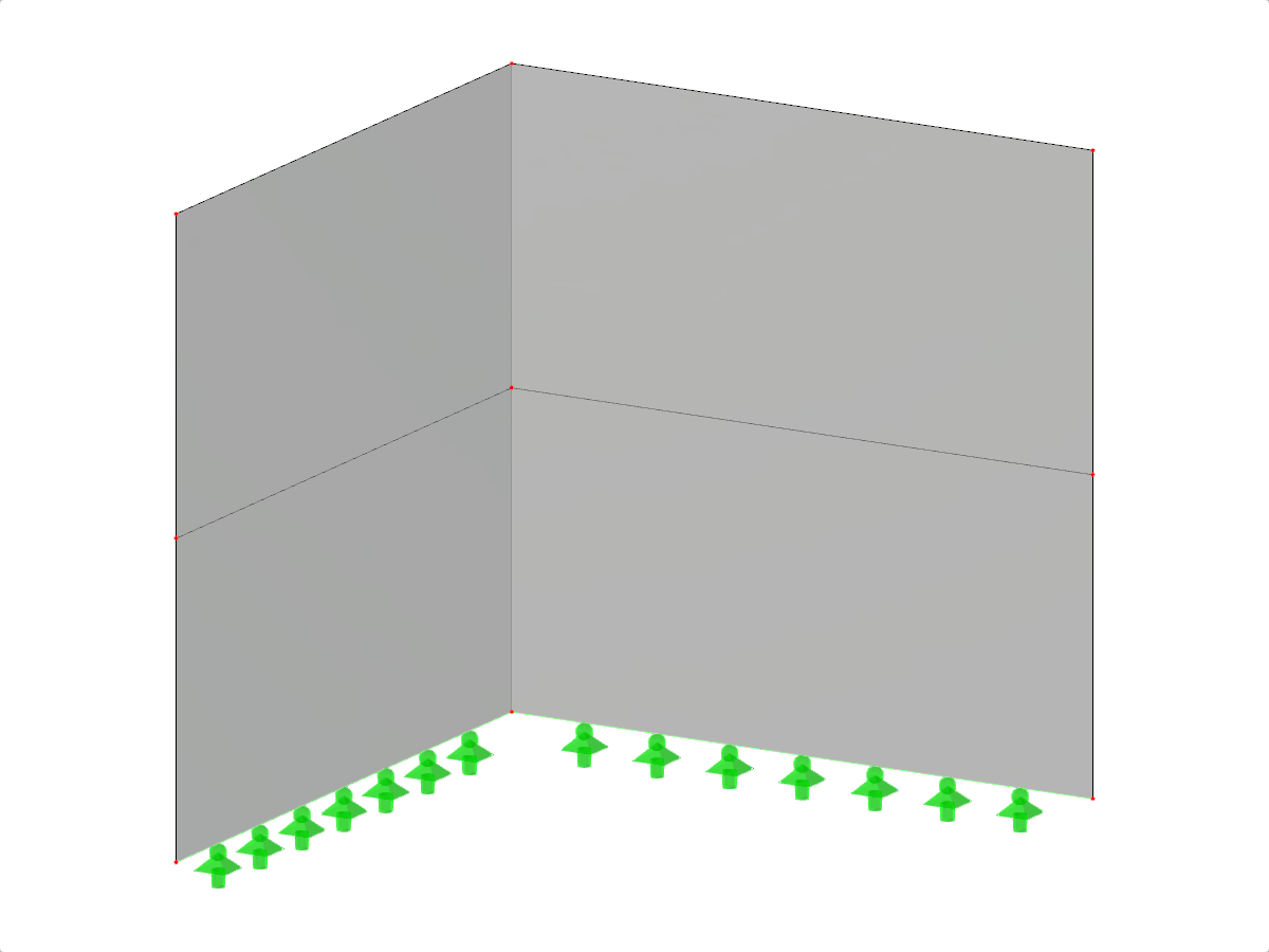Muro en forma de L con niveles variables de planta mostrado en análisis estructural detallado.