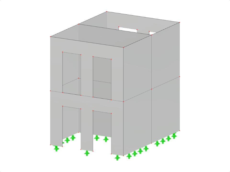 Una visualización estructural que muestra pilas de muros de doble celda con un número variable de plantas, ilustrando la variabilidad de diseño en la construcción.