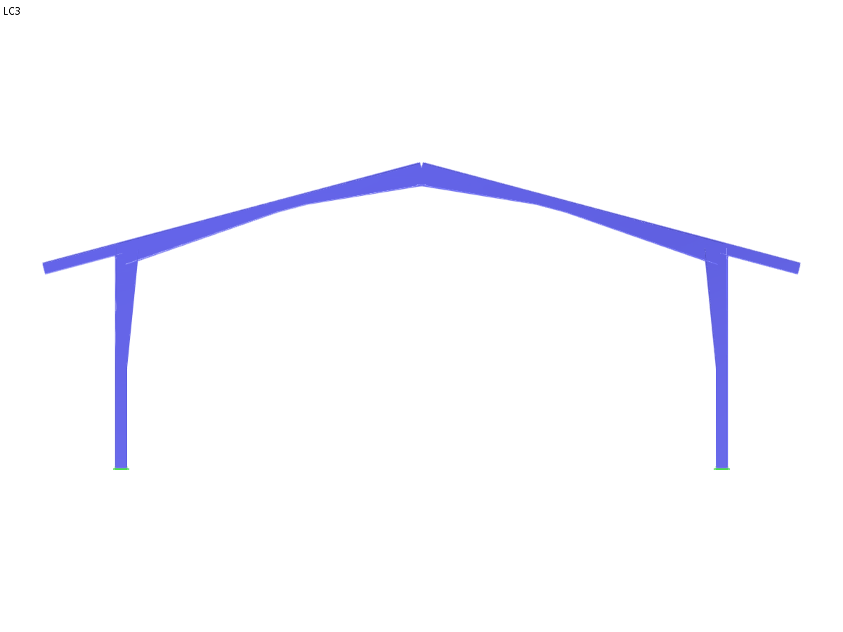 Representación de un generador de pórticos que muestra configuraciones de cubierta a dos aguas, a un agua y plana en un modelo estructural.