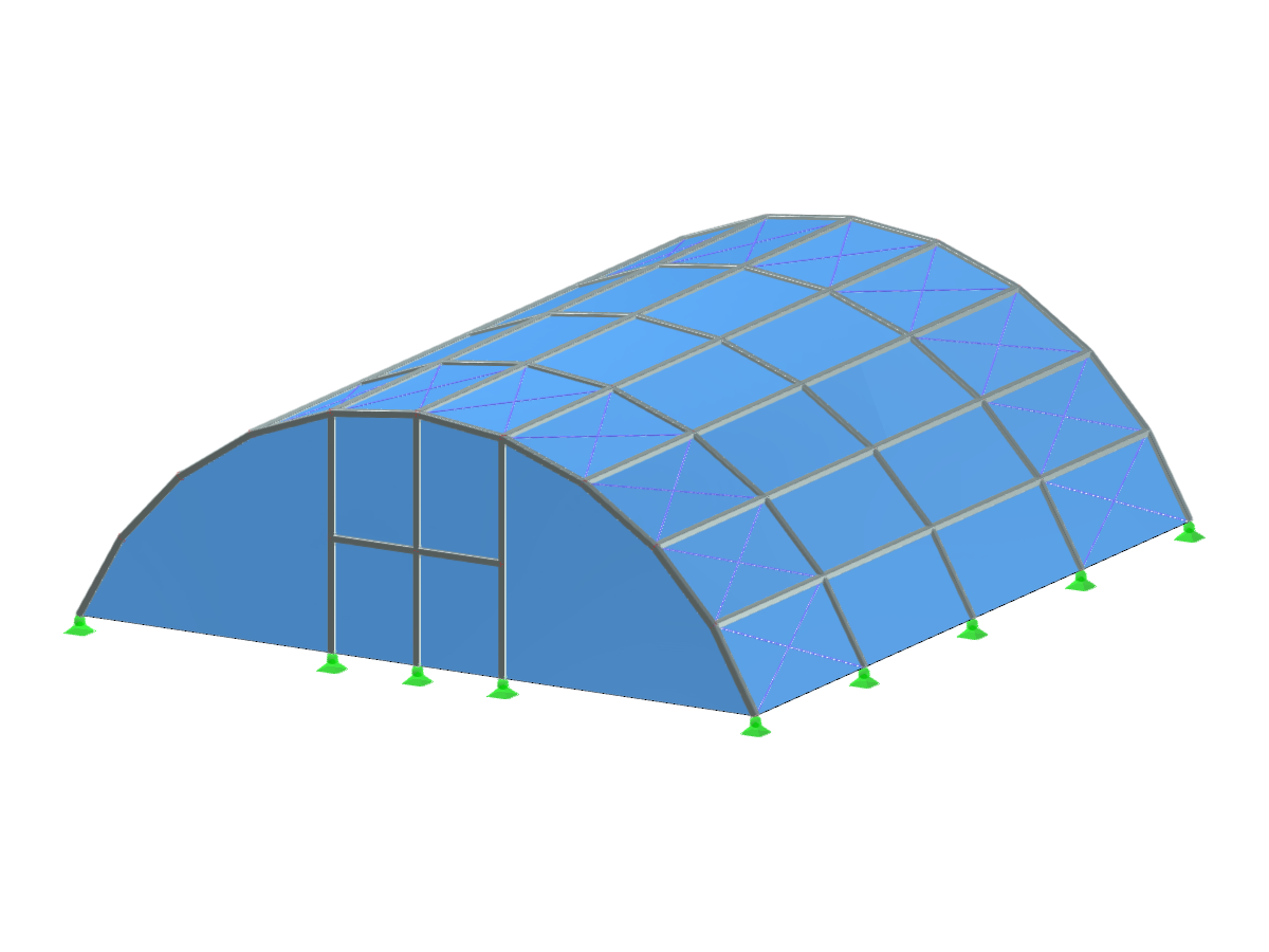 La arquitectura y el diseño estructural de una nave de carpa, destacando sus sistemas de soporte y distribución espacial.
