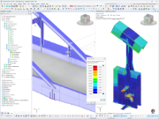 Tensiones equivalentes de Von Mises en un modelo parcial de una conexión remachada de un puente de arco de acero en RFEM