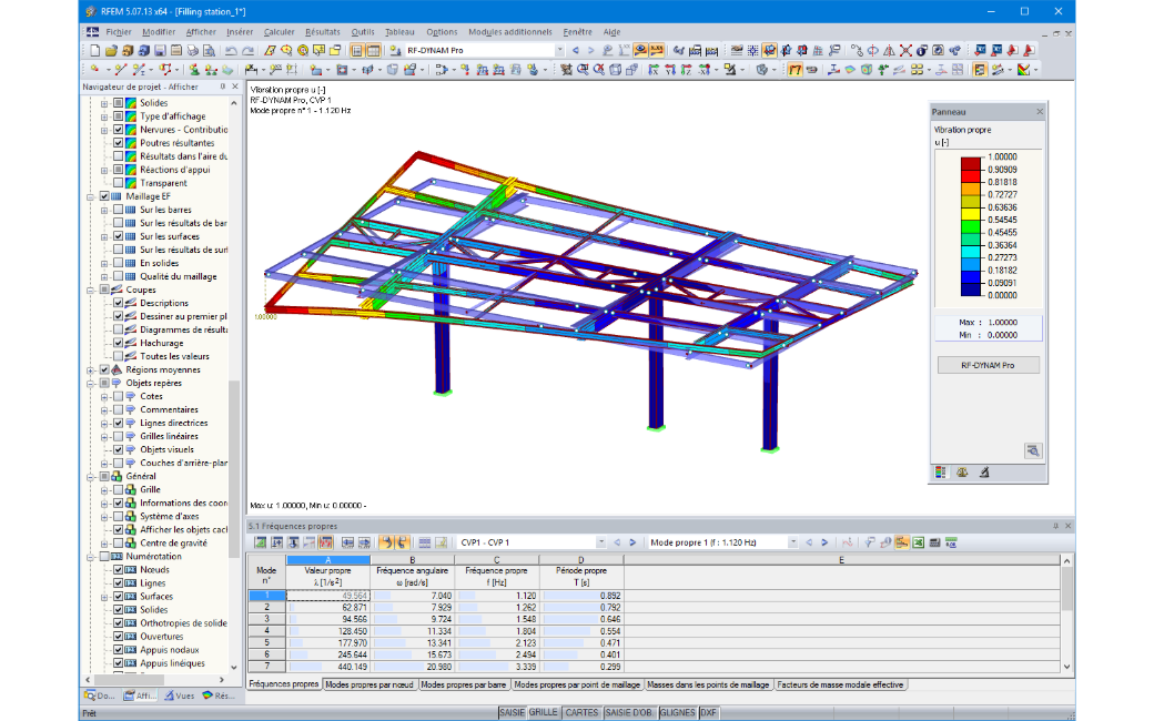 Affichage graphique des modes propres de vibration dans RFEM