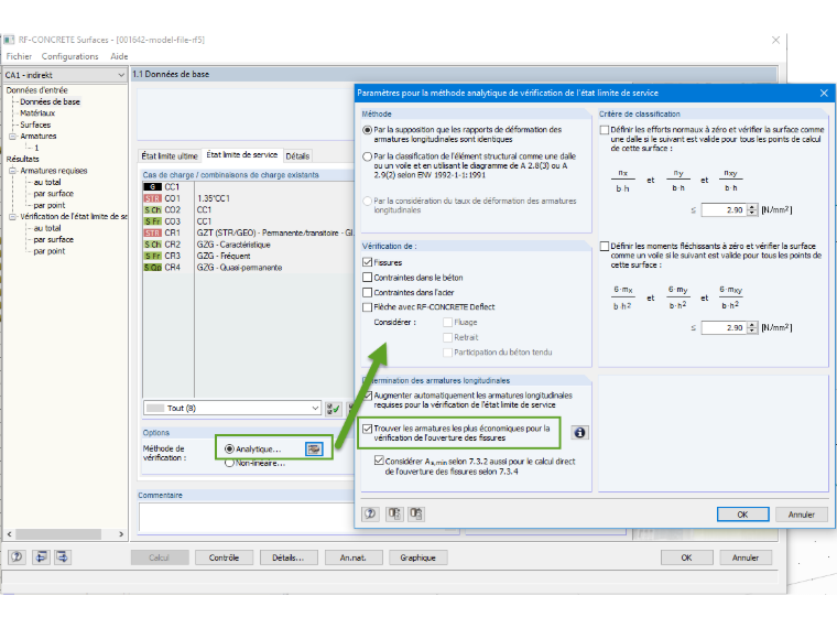 RF-CONCRETE Surfaces : Trouver les armatures les plus économiques pour la vérification de l’ouverture des fissures