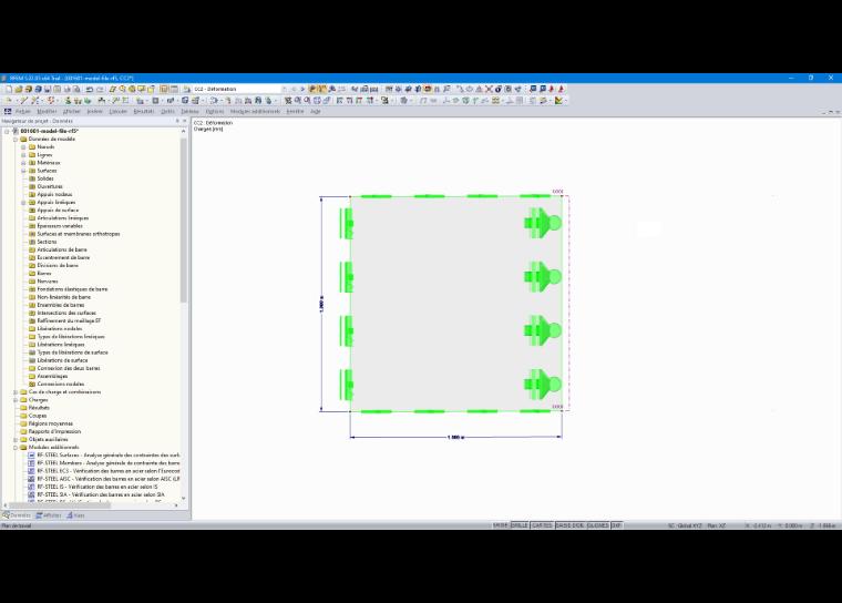 Modèle de calcul dans RFEM : un élément EF maintenu à gauche, puis aligné à droite