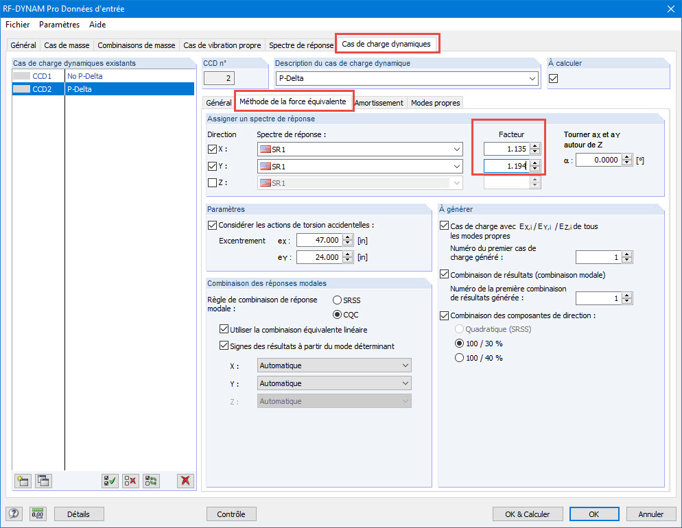 Considération approximative des effets P-Delta avec les facteurs d'amplification dans RF-DYNAM PRO - Equivalent Loads