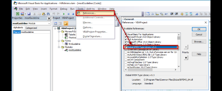 Intégrer la RFEM Type Library Dlubal