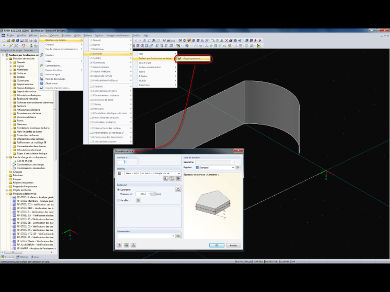 Extrude la ligne dans la surface
