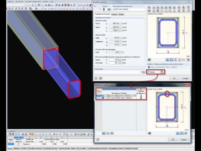 Section hybride dans SHAPE-THIN