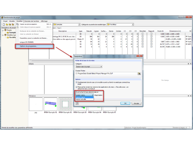 Festlegung des Standardprogramms im Projektmanager