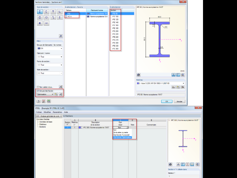 Optimisation de la section