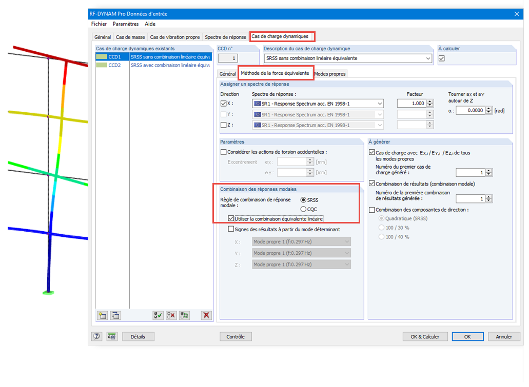 Activation de la combinaison linéaire équivalente dans RF-/DYNAM Pro