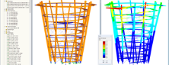 Modèle 3D et première forme de mode de la tour d'observation dans RSTAB (© WIEHAG GmbH)